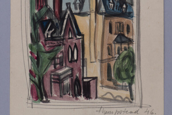 Adam Kossowski_Widok miasta Hampstead_akwarela, ołówek_Kolekcja MAW